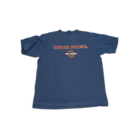Vintage Single Stitch Harley Davidson Ride Free Tee Shirt Blue Motorcycles Top - Picture 1 of 7